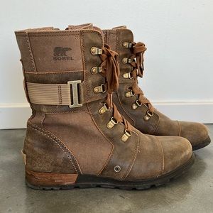 Sorel Emelie Conquest Brown Leather Lace Up Waterproof Ankle Boot